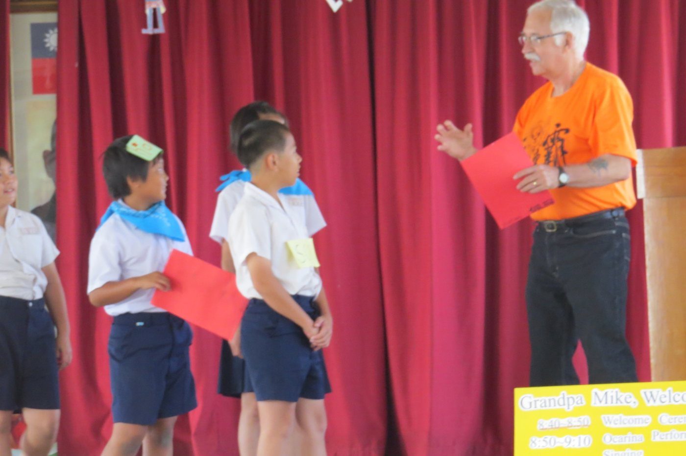 On stage with the students