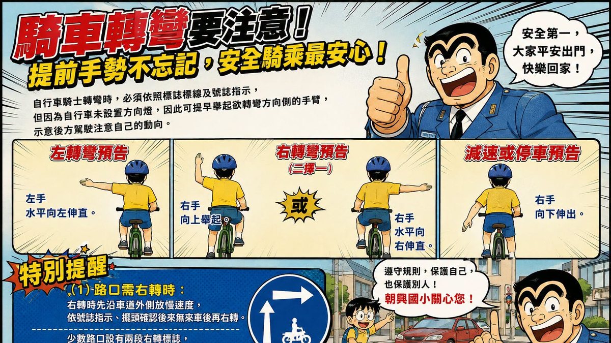 轉彎先打手勢，安全騎乘最安心