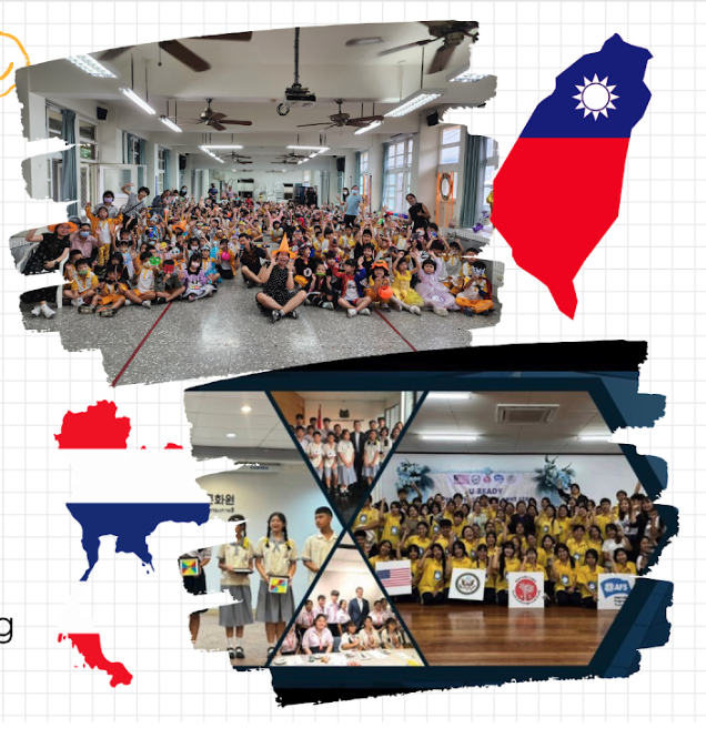 Taiwan–Thailand pen-pal exchange collage with both flags and student group photos