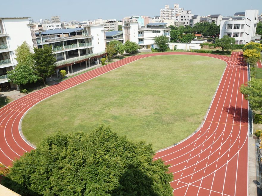 The running track and field seen from above