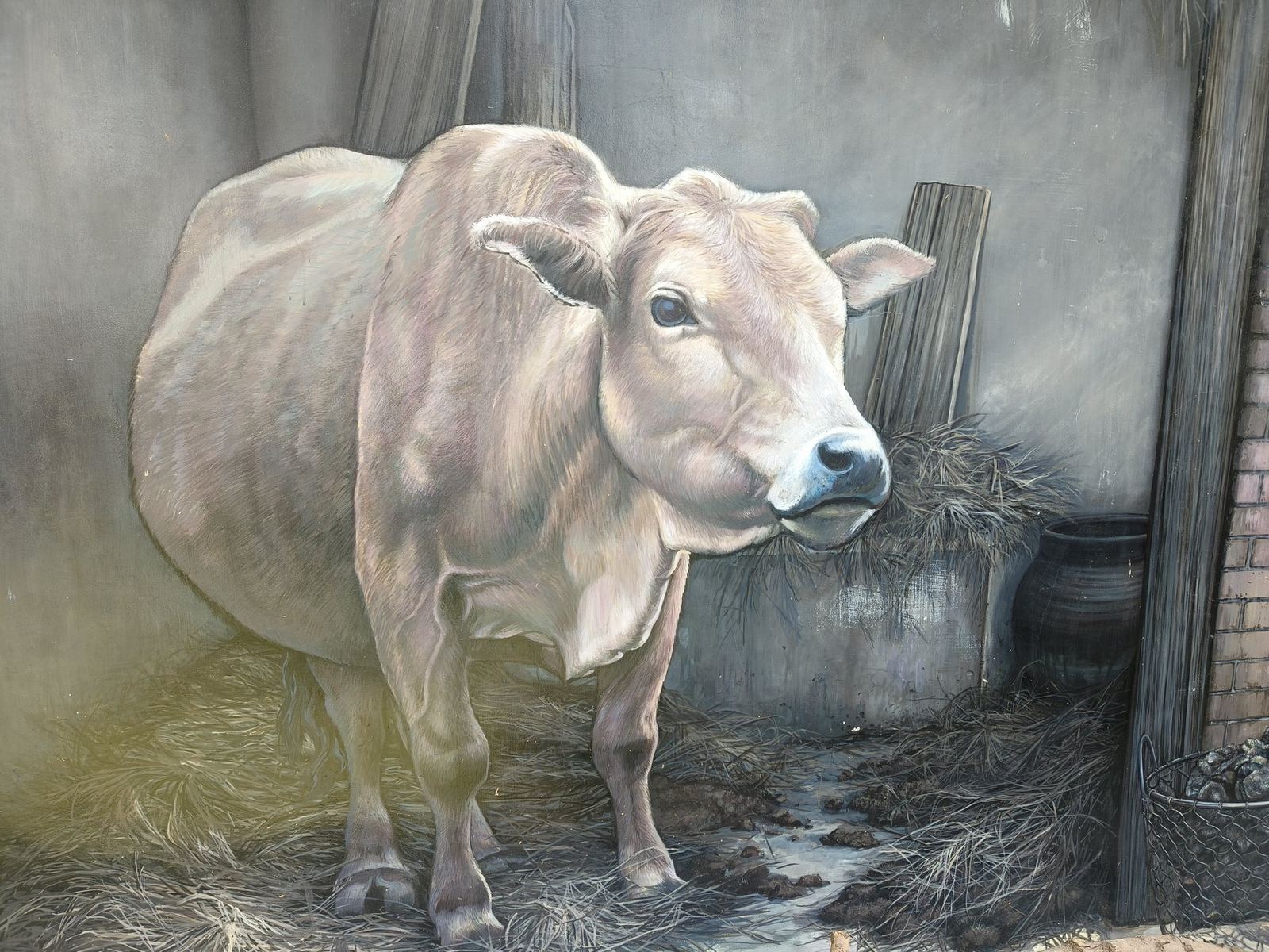 Sea-ox mural painted on a wall at Fangyuan Elementary