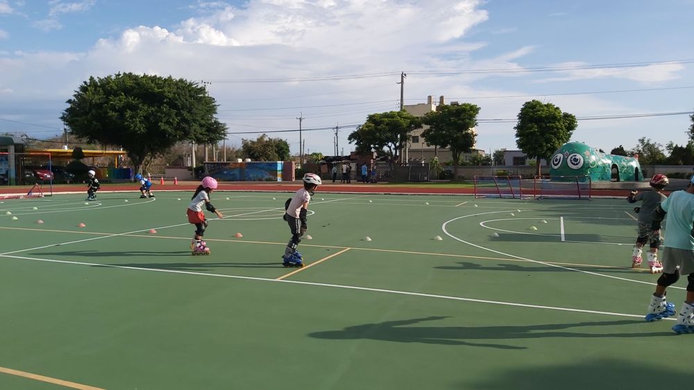 Inline skating practice on the court