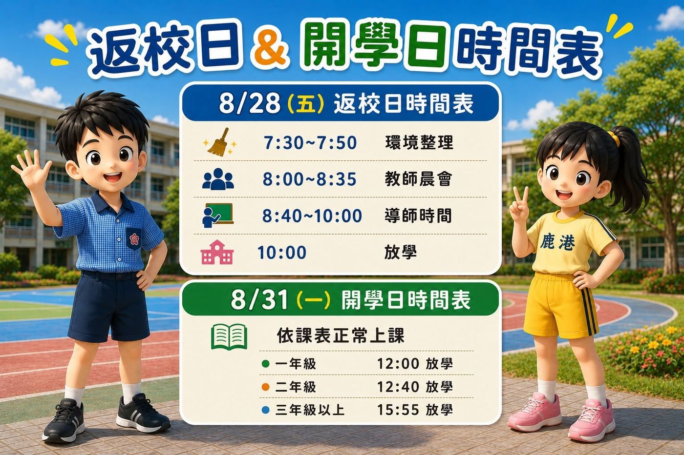 鹿港國小返校日與開學日時間表海報