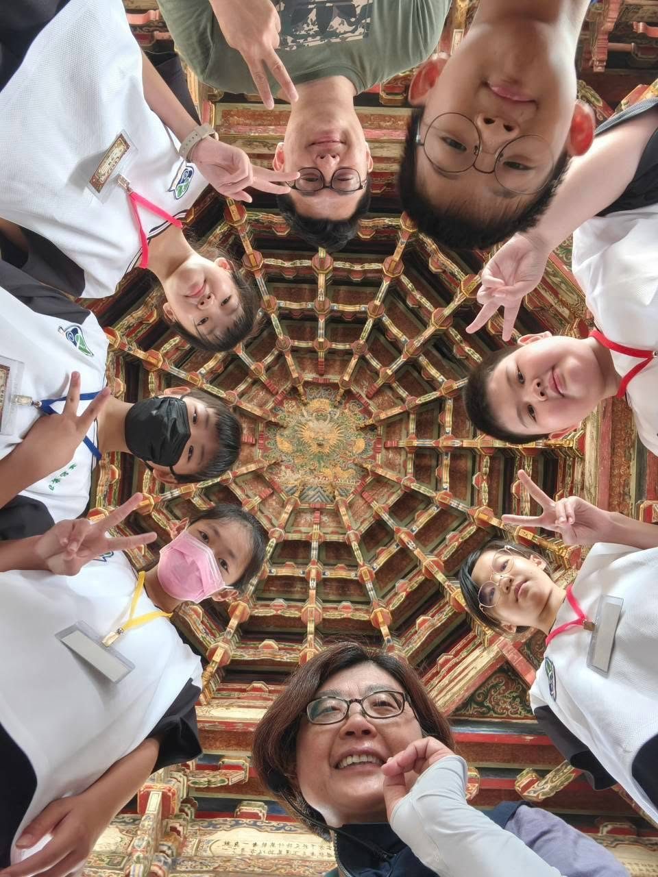 鹿鳴國中學生仰望龍山寺八卦藻井