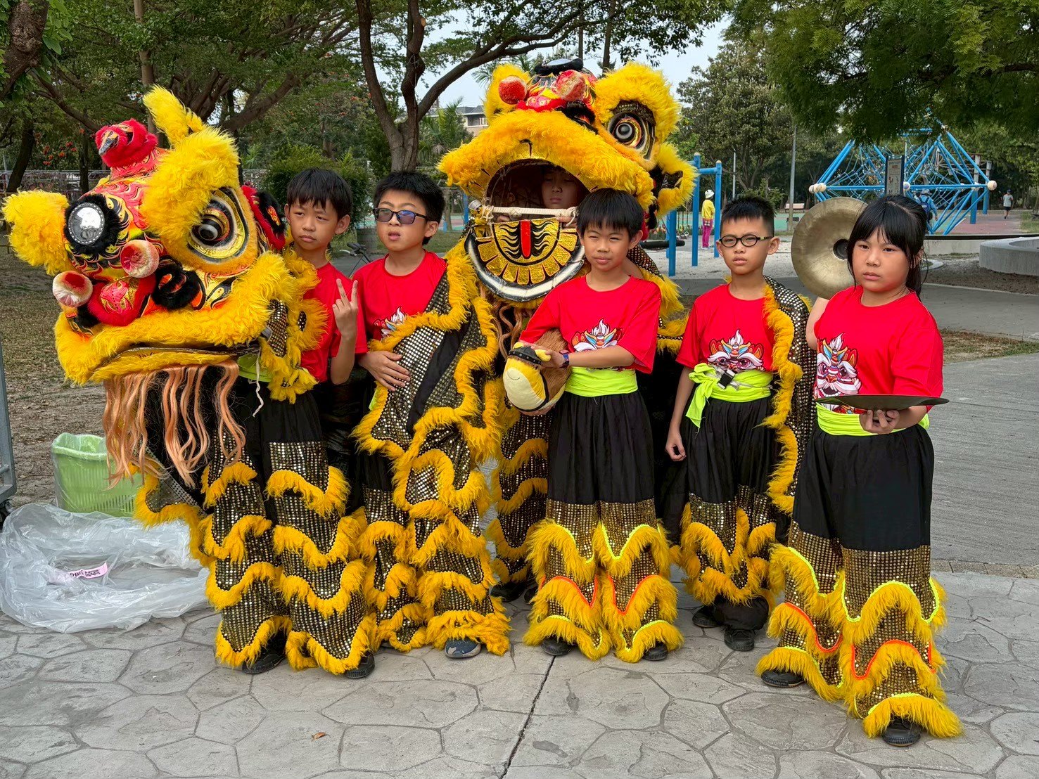 Raoming's lion dance team in full costume